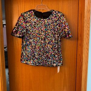 SHEIN Multicolor Sequin Short Sleeve Top